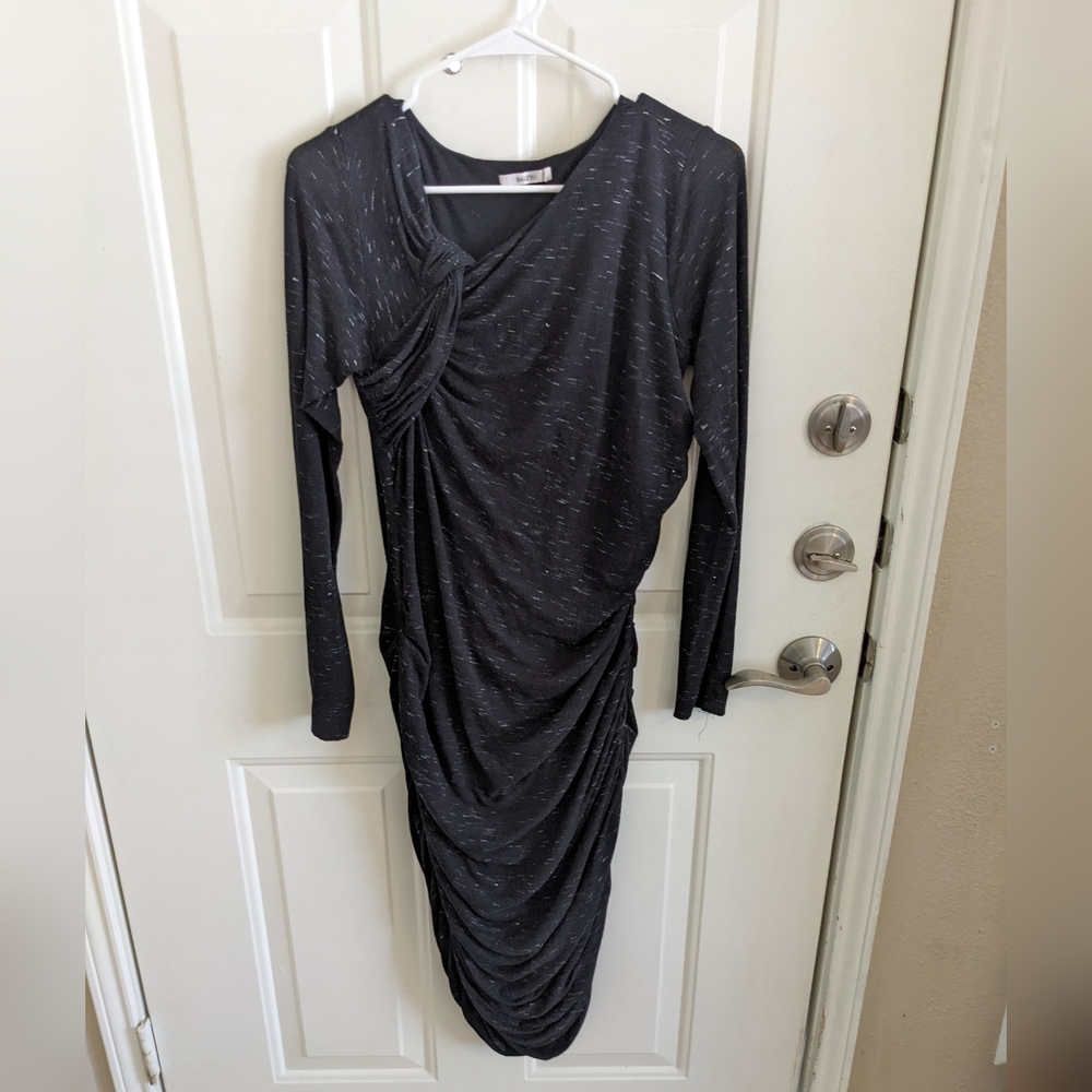 Anthropologie Black Midi Dressed with Ruched Sides